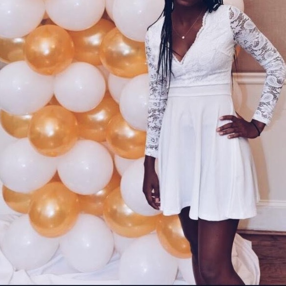 White partly lace long sleeve dress